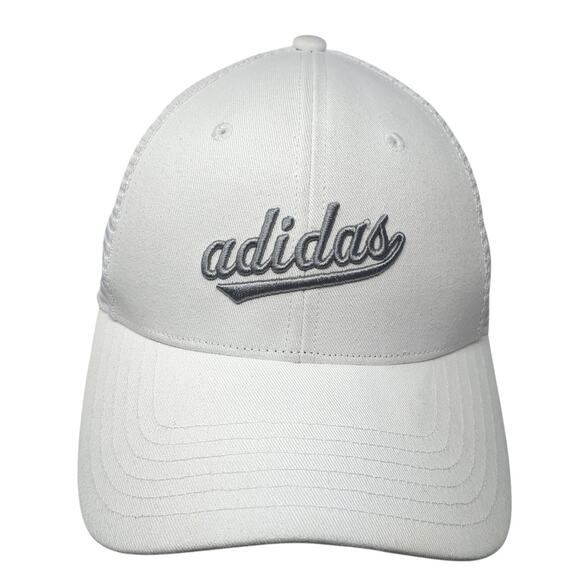 Adidas Snapback Trucker Hat White One Size Adjustable Embroidered Mesh Back - Picture 1 of 9